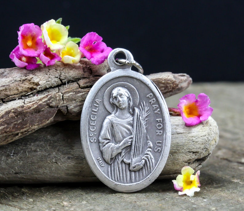 Saint Cecilia Pray For Us silver tone medal Patron of musicians, music, and composers image 1