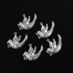 Silver Peace Dove Charms Symbol of the Holy Spirit - 28mmx22mm, 5pcs