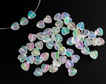 Heart Shaped Beads - Aurora Borealis AB Iridescent Transparent 8x8x3mm - 60 Beads