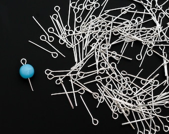 Platina verzilverde oogpinnen 14 mm lang x 0,7 mm (21 gauge) ijzerlegering, 20 gram