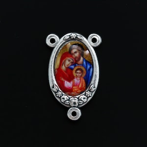 Holy Family Color Image Rosary Centerpiece - 1&quot; Long - Jesus, Joseph, and Mary Pray For Us - Made in Italy