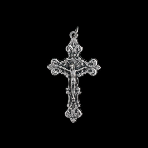 Ornate Fleur-de-Lis Crucifix Cross, 2" Long - Rosary Making Supplies - Made in Italy