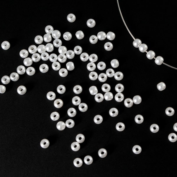 Perles d'espacement en fausse perle acrylique 4mm rondes, 300pcs