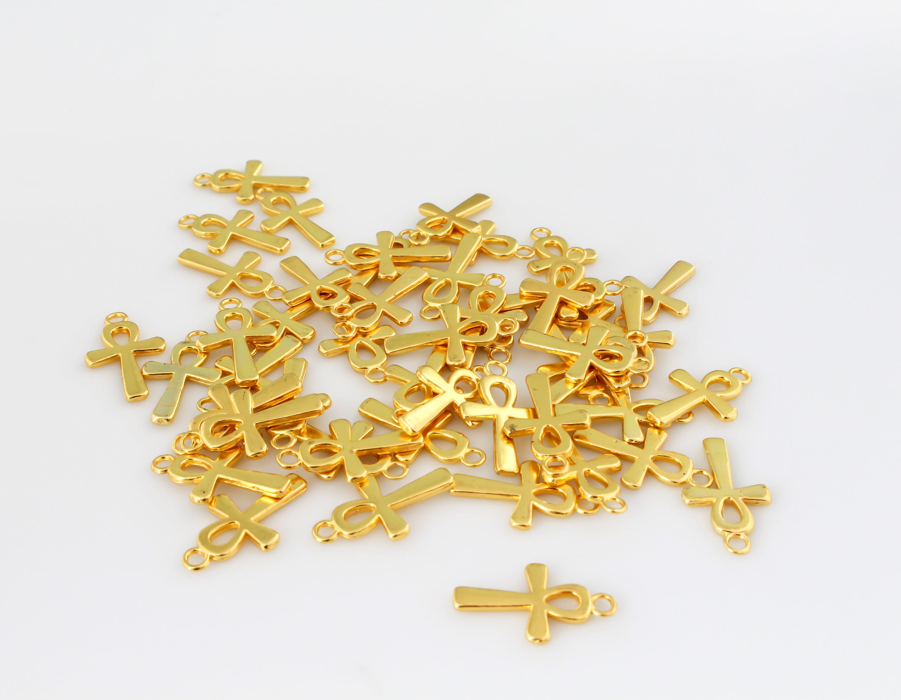 エジプト　アンクチャーム 10 アンククロスチャーム 22 mm 卸売アンティークゴールドメッキ