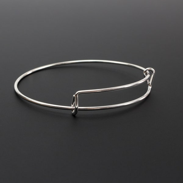 Adjustable Bangle Bracelet - Iron Silver Plated Wire Expandable Charm Bracelet 65mm - Medium Adult Size