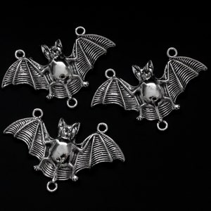 3 Bat Connector Charms - Halloween Chandalier Links - Symbol of Death and Rebirth 30mm long x 47.5mm wide - 3pcs