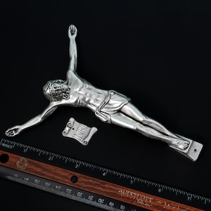 Large Silver Corpus for Wall Crucifix - 6-1/2&quot; Long Body of Christ DIY Religious Craft Project with pre dilled holes