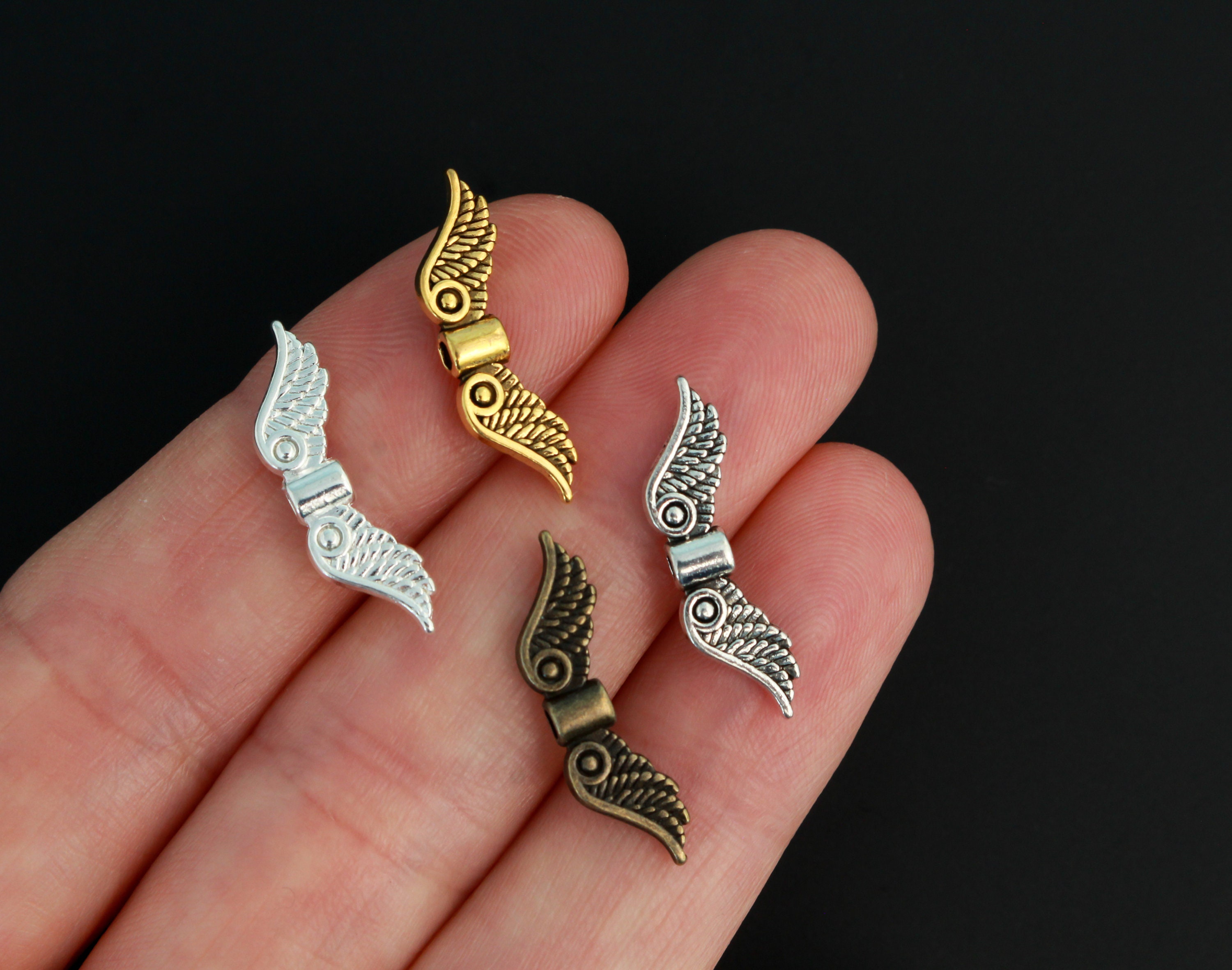 Angel Wing Spacer Beads - Guardian Angel Wing Charms 23mm wide, 30pcs Available in Four Colors