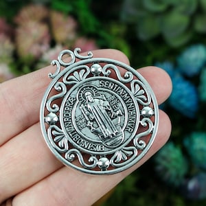 Large Round Saint Benedict Medal 1.75&quot; Long - Protection Against Evil Spirits and Temptation