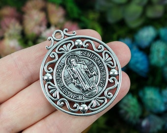 Large Round Saint Benedict Medal 1.75" Long - Protection Against Evil Spirits and Temptation