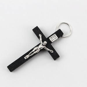 Black Wood Crucifix Pendant - Wooden Rosary Making Supplies Cross With Metal Corpus 1-3/4&quot; long