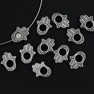 Hamsa Hand of God Bead Frames in Antiqued Silver Finish - 16mm x 13mm, fits 4mm Round Bead, 20pcs
