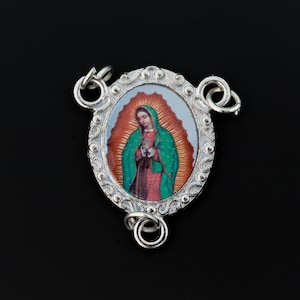 Kolorowy obraz Matki Bożej z Guadalupe, różaniec, centralny element, 15/16&quot; długości
