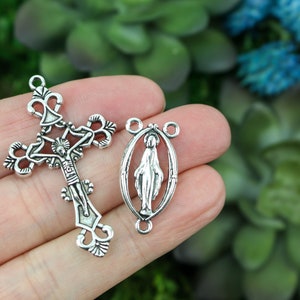 Rosary Centerpiece Crucifix Set - Blessed Virgin Mary Center - Ornate Jesus Crucifix Cross Rosary Parts