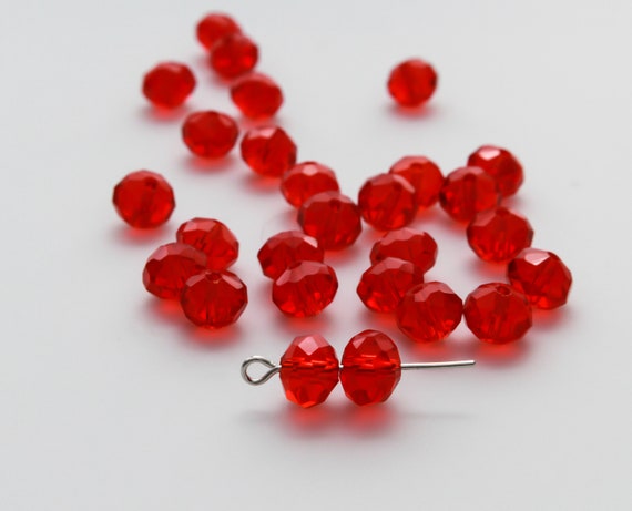 Red Crystal Rondelle Beads 8mm X 6.2mm Faceted Transparent Prayer Beads  60pcs for Five Decade Rosary 