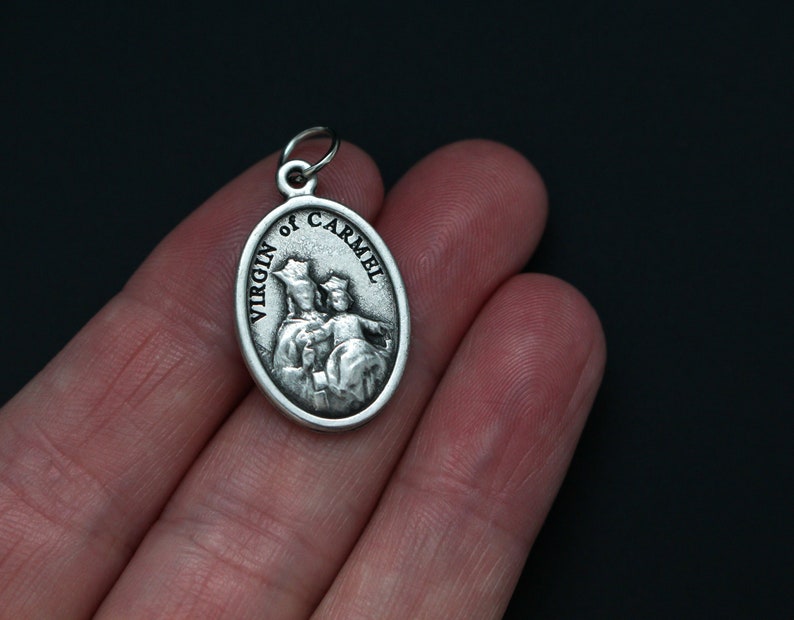 Scapular Medal - Virgin of Carmel With the Sacred Heart of Jesus Silver ...