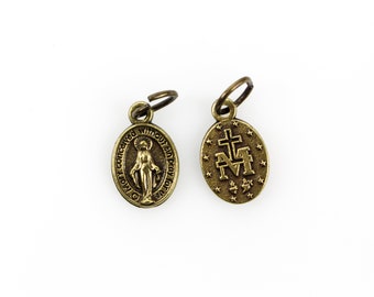 Bronze Miraculous Mary Medal of the Immaculate Conception oval 9/16 inches long made in Italy