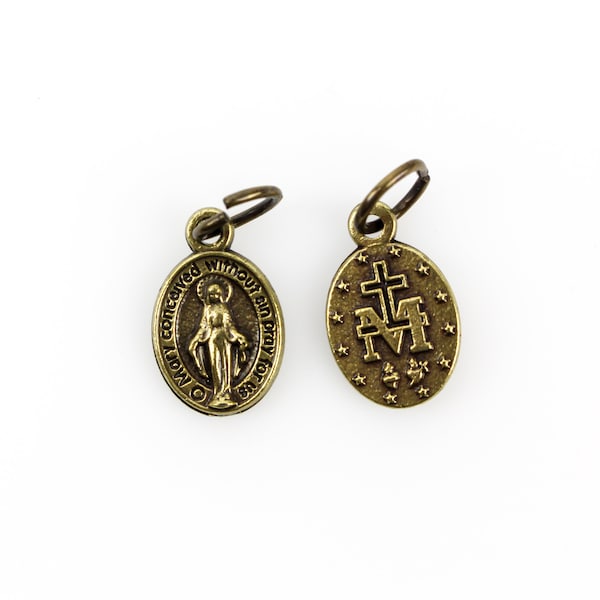 Bronze Miraculous Mary Medal of the Immaculate Conception oval 9/16 inches long made in Italy