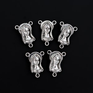 Blessed Virgin Mary & Sacred Heart of Jesus Rosary Centerpieces, Antique Silver 20x15mm - Sold in packs of 5 or 25pcs