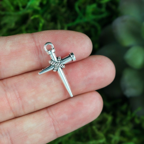 Nail Cross Charms - Christian Pendant Reminder of the Crucifixion of Jesus 24mm Long - Available in 12, 25, or 50 pieces