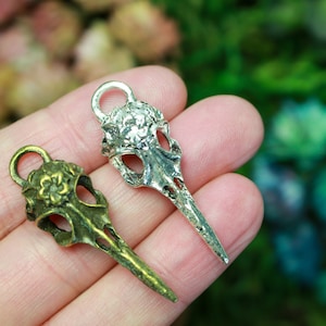Silver or Bronze Raven Skull Charms - Plague Doctor Bird Mask Pendant - 2pcs
