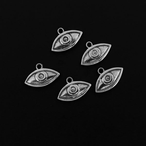 10 Eye Shaped Charms - Medical Anatomy Jewelry, Antique Silver Color 19mm x 13mm, 10pcs