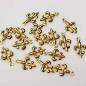 Dijes de flor de lis de oro - Flor del lirio Bendita Virgen María Colgante, 24 mm de largo 10 piezas