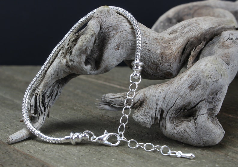 Silver Plated European Style Snake Chain Charm Bracelet with Screw-off Lobster Claw Clasp and Extender Chain