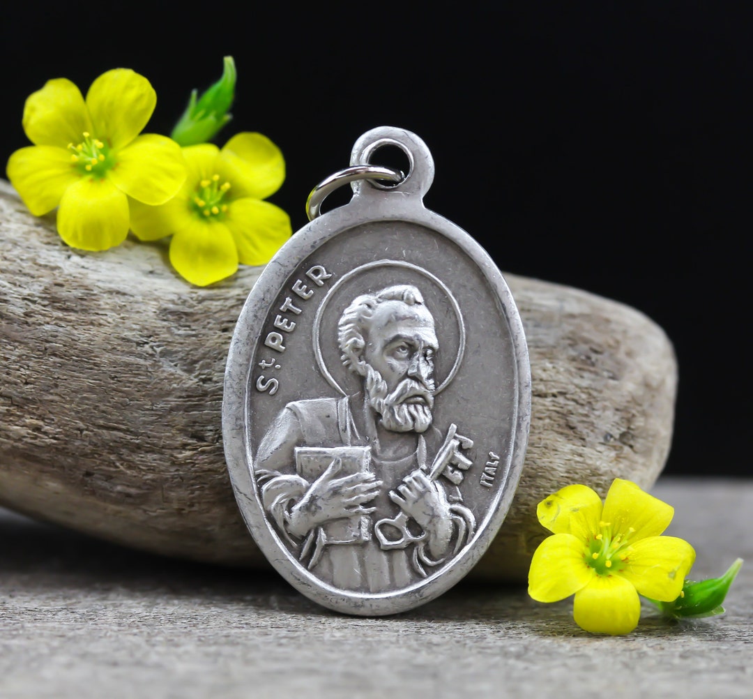 Saint Peter and St. Paul Religious Patron Saint Medal - Silver Oxidized ...