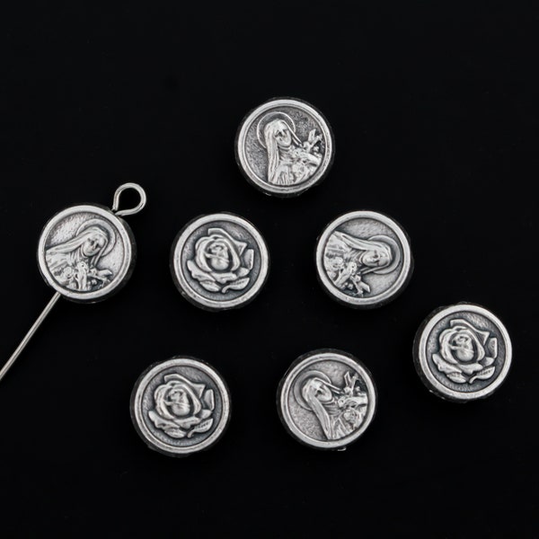 St. Therese of Lisieux Rose Beads - Metal Our Father Beads - Bracelet Connector Links 9.5mm in diameter