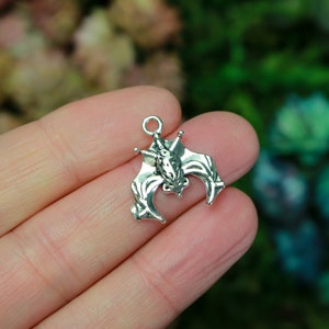 Silver Bat Charms - Halloween Costume Jewelry - Symbol of Death and Rebirth 19.5mm long x 17mm wide - 10pcs