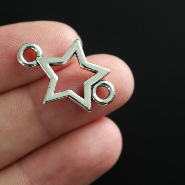 Silver Star Connector Links - Hollow Star Celestial Heavenly Body - Star of the Sea 24x15mm 20pcs