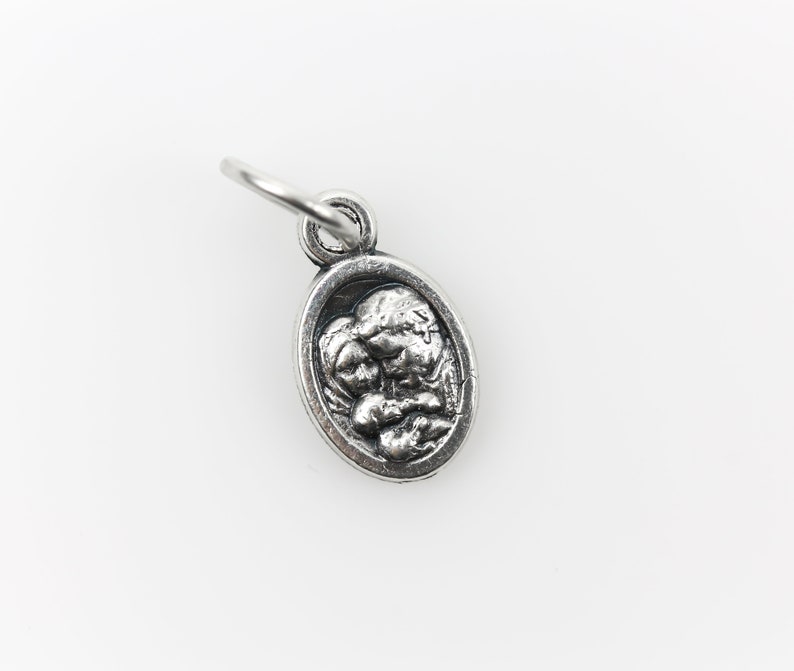 Saint Joseph Holy Family Mini Medal 1/2 Long Oxidized Silver Plate, Made in Italy image 4