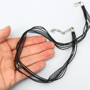 1 Black Wax Cord Organza Ribbon Necklace 17 inch long with Lobster Clasp and Extender Chain | One Necklace