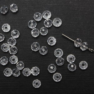 60 Crystal Glass Beads - 6mm x 4.4mm Faceted Clear Transparent Prayer Beads for Five Decade Rosary