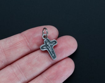 Mary at the side of Jesus Crucifix Pendant - Small Bracelet Size Cross 3/4" Long, Made in Italy