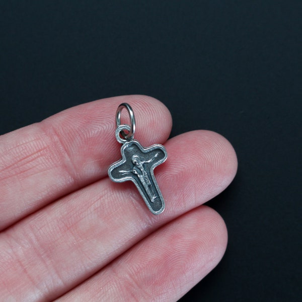 Mary at the side of Jesus Crucifix Pendant - Small Bracelet Size Cross 3/4" Long, Made in Italy