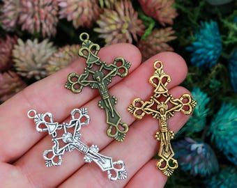 Ornate Jesus Crucifix Crosses 43mm Long - Available in Silver, Bronze, Gold - Sold in packs of 5 or 25pcs