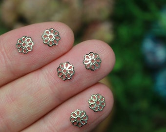 Brass Flower Bead Caps - Antique Silver Color - 6mm in Diameter (fits beads 6-8mm) Sold in pkgs of 50 or 120 caps