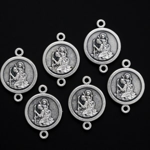 6 Saint Christopher Our Father Beads Connector Links 6pcs - Travel Protection 20mm x 14mm