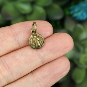 Mini Bronze Saint Benedict Medal - Devil Chasing Medal - Protection Against Evil Amulet 3/8&quot; in diameter (9.52mm)