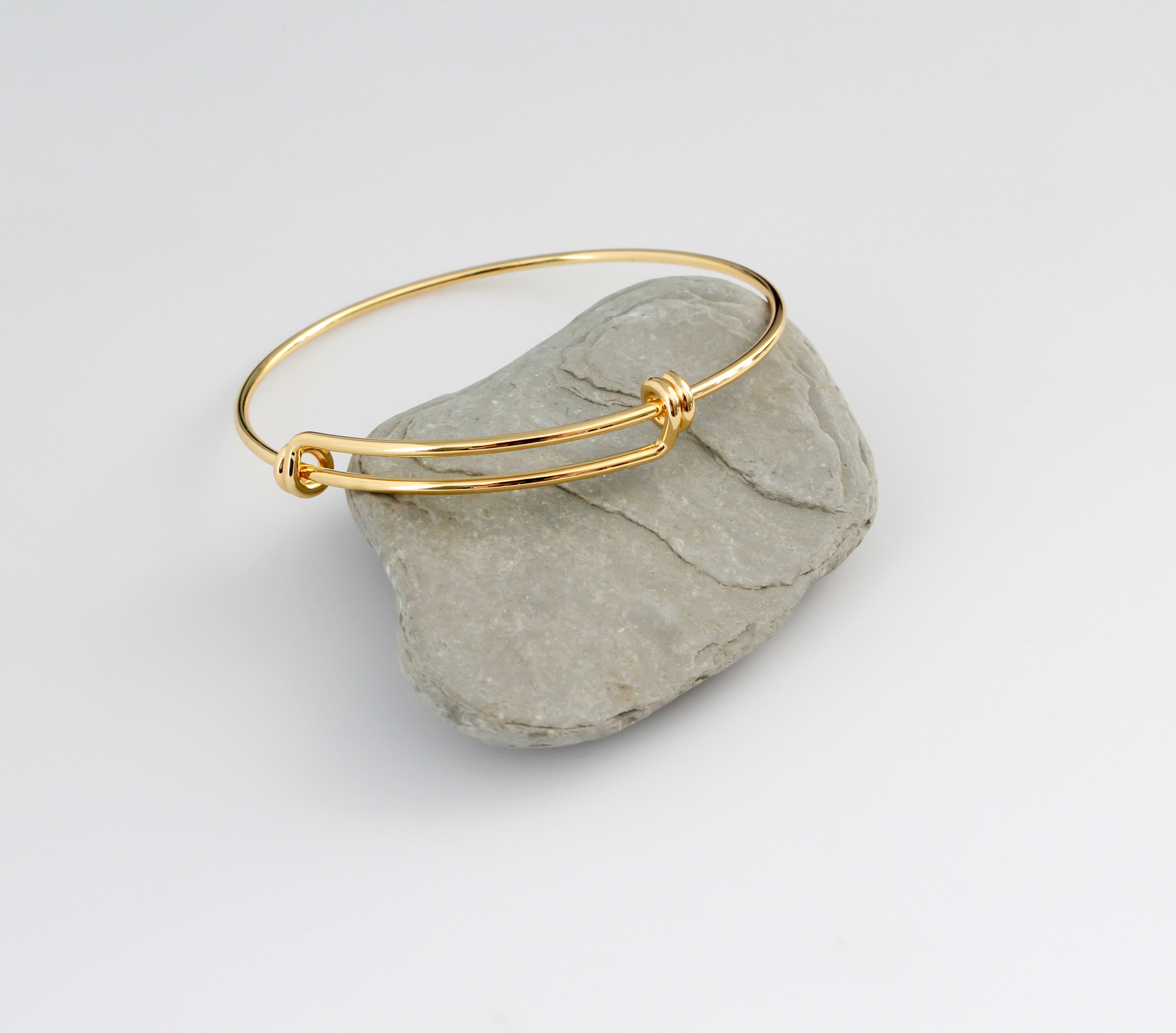 18K Gold Plated Adjustable Bangle Bracelet - Wire Expandable Charm ...