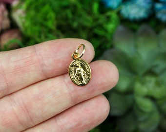 Mini Gold Miraculous Mary Medal of the Immaculate Conception - 5/8 inches long - Made in Italy