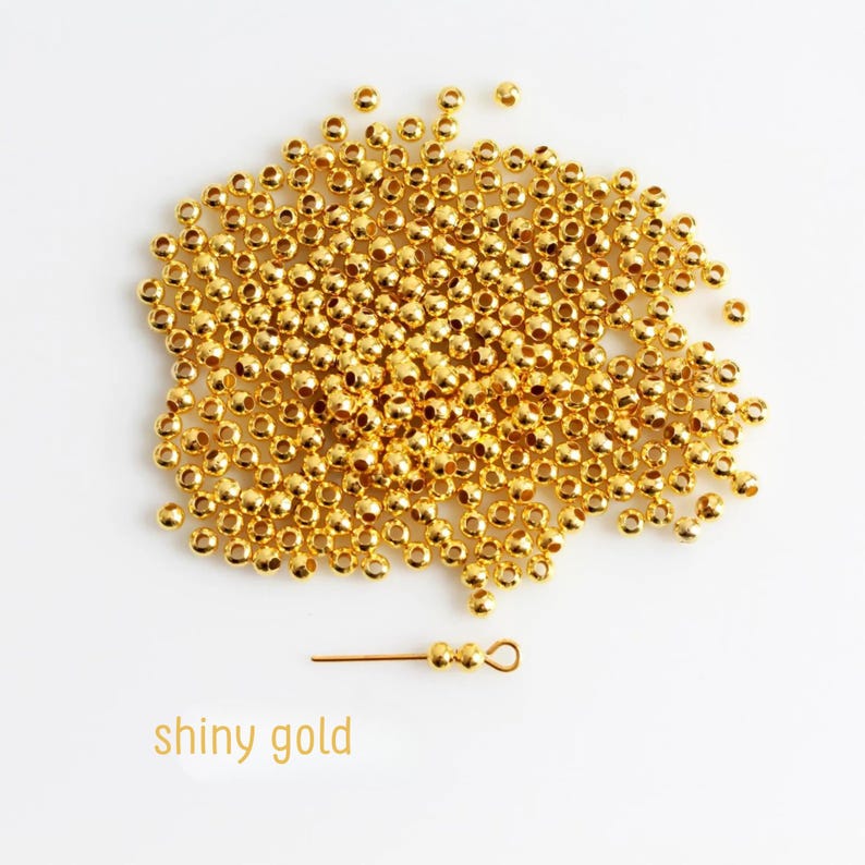 Iron Spacer Beads, Round 3mm in Diameter Available in Silver, Bronze, Gold - 300pcs Shiny Gold