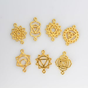 Seven Chakras Charm Set in Gold - Yoga Healing Spiritual Connector Links, 7pcs
