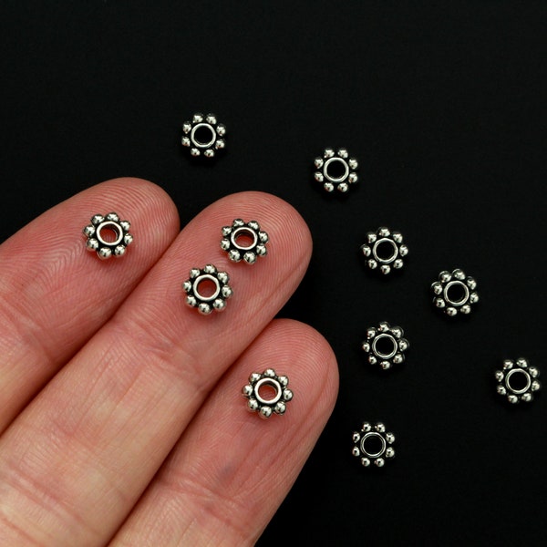 Daisy Spacer Beads 6mm diameter, 2mm hole - Silver Flower Shaped Metal Beads 150pcs