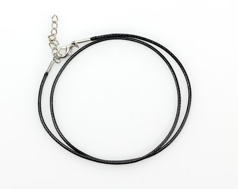 Black Wax Cord Necklace with Stainless Steel Components 17.5" Long with 2" Extender Chain
