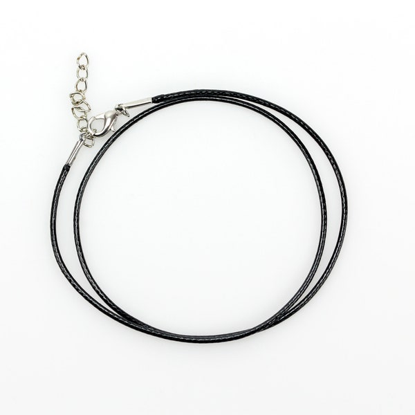 Black Wax Cord Necklace with Stainless Steel Components 17.5" Long with 2" Extender Chain