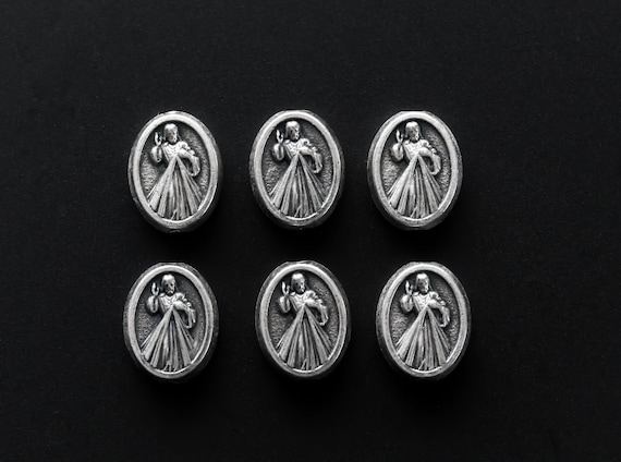 Divine Mercy of Jesus Metal Spacer Beads - Jesus, I trust in You Rosary Beads, 9.5mm x 7mm