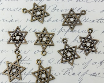 Bronze Star of David Charms - Jewish Magen David Symbol of Israel Judaism, 7/8" long - 12, 25, or 50pcs